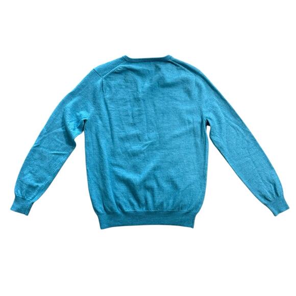 J Crew Knit Sweater Men's Medium Teal Merino Wool V Neck Pullover Slim Fit - Picture 5 of 7